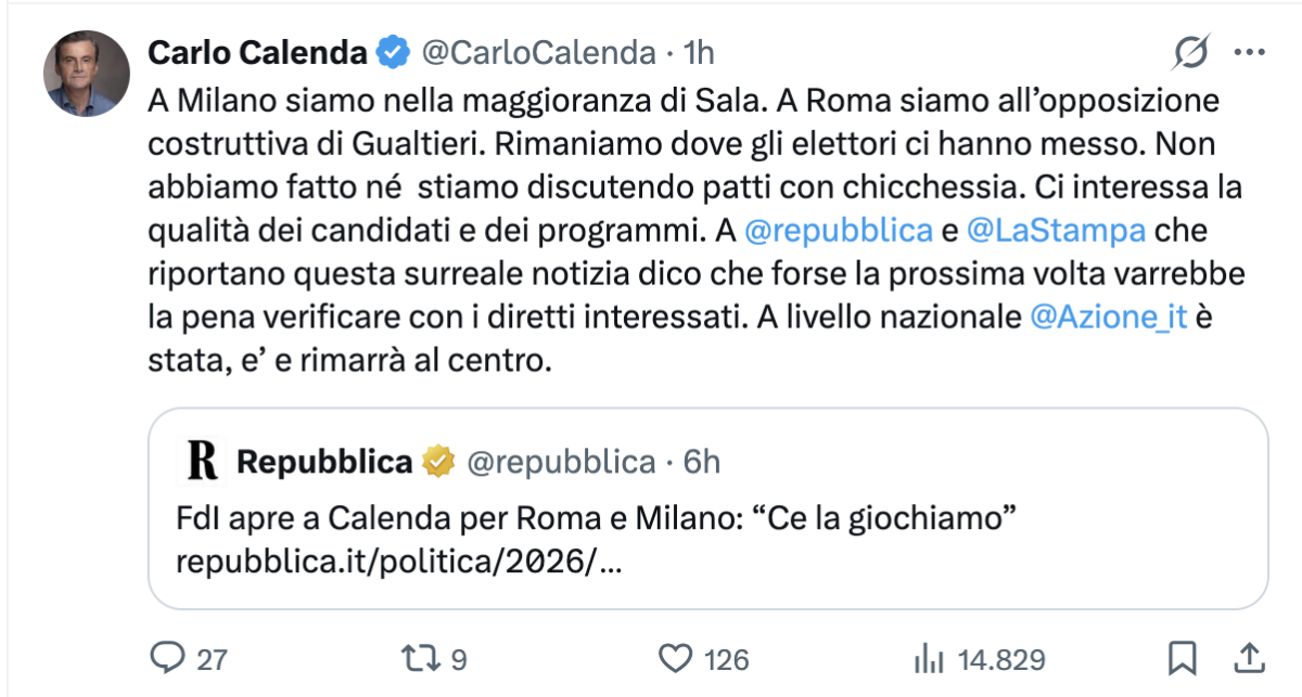 tweet calenda roma